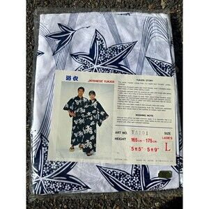 Women’s Blue and White Cotton Yukata Kimono Size L YA101 Made in Japan